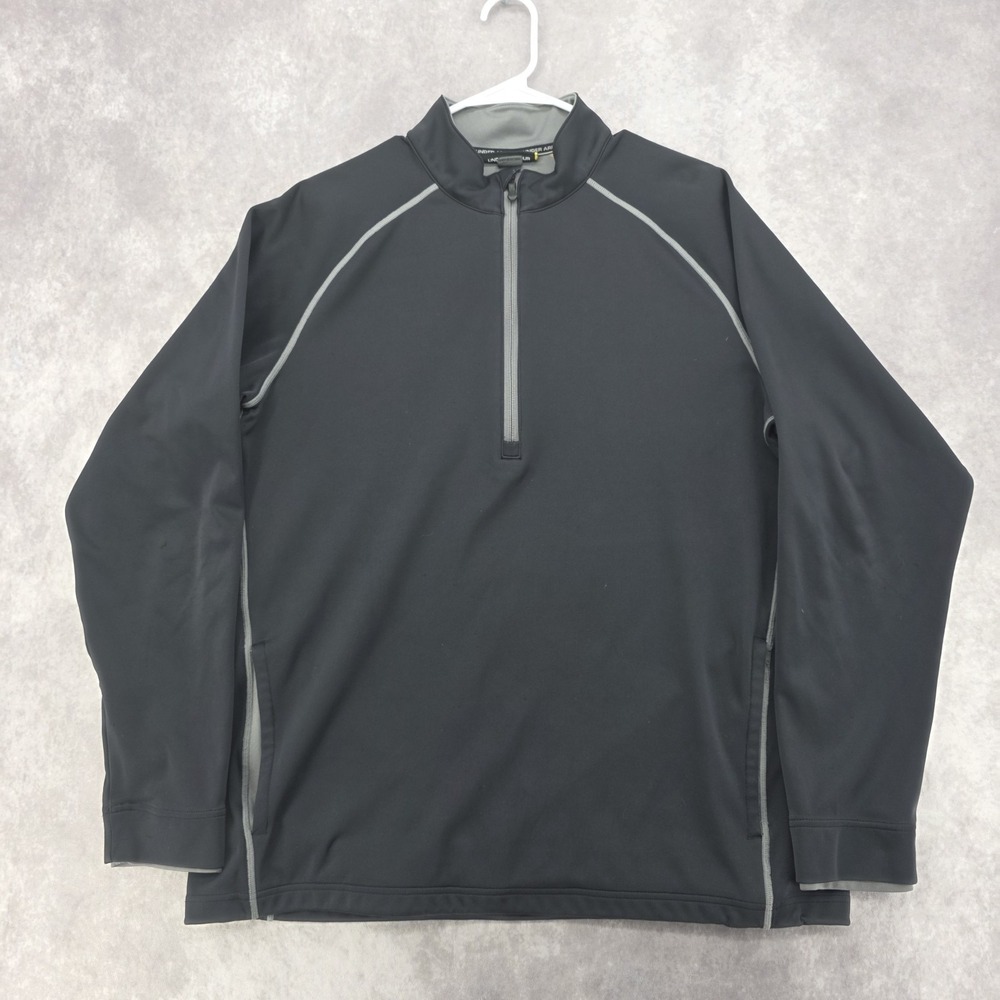 Under Armour Mens Large Black 1/4 Zip Pullover Loose Fit Gray Trim L